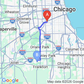Route from Berwyn to Mokena office