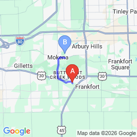 Route from Frankfort Square to Mokena office