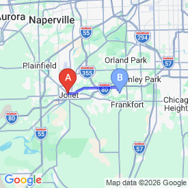 Route from Joliet to Mokena office