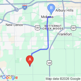 Route from Manhattan to Mokena office