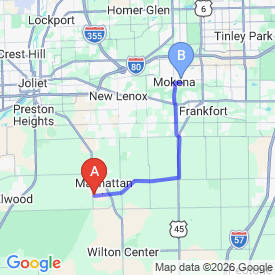 Route from New Lenox to Mokena office
