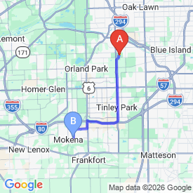 Route from Tinley Park to Mokena office